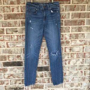 American Eagle Outfitters Distressed Mid Rise Ripped Skinny Jeans